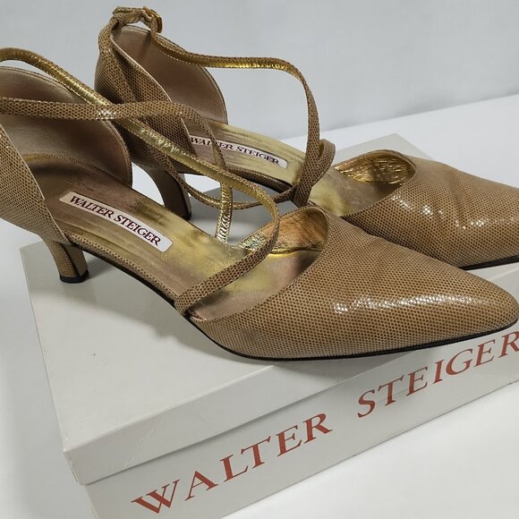 Walter Steiger Size B 10 Beige/Taupe Kitten Heel vintage Italian hand made - Picture 1 of 11